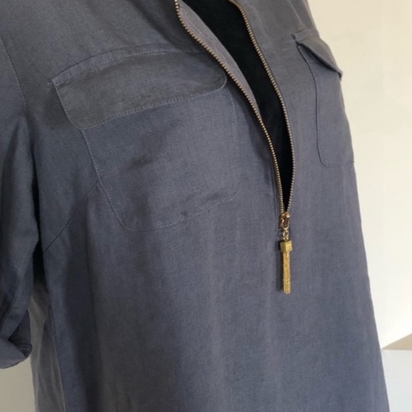 Ellen Tracy 100% linen grey pullover blouse top 3/4 sleeve lagenlook size medium - Picture 10 of 13